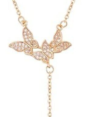NEW Crystal Butterfly Necklace Sparkly Insect Butterfly Tassel Pendant Stunning!